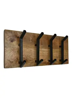 HSM Collection Coat Rack - 4 Hooks - 90x11x30cm - Natural/Black