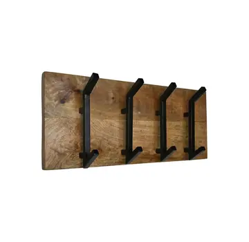 HSM Collection Coat Rack - 4 Hooks - 90x11x30cm - Natural/Black