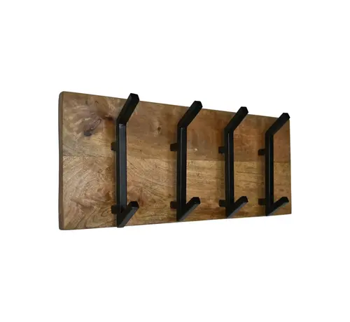 HSM Collection Coat Rack - 4 Hooks - 90x11x30cm - Natural/Black