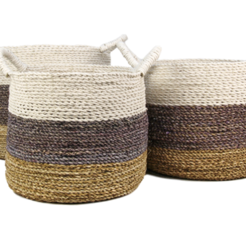 HSM Collection Stylish Basket Set - Set of 3 - Malibu - Natural/Purple/White