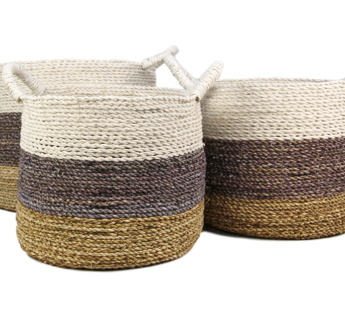 HSM Collection Stylish Basket Set - Set of 3 - Malibu - Natural/Purple/White