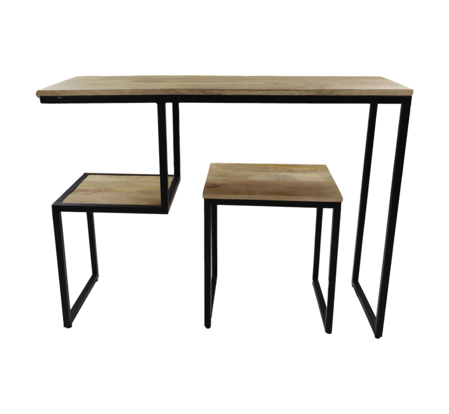 Console tafel - 100x35x75 - Naturel/zwart - Mangohout/ijzer