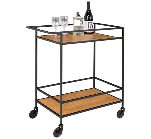 House Nordic Bar Trolley - 2 Shelves - Natural/Black - 68x40x79 cm