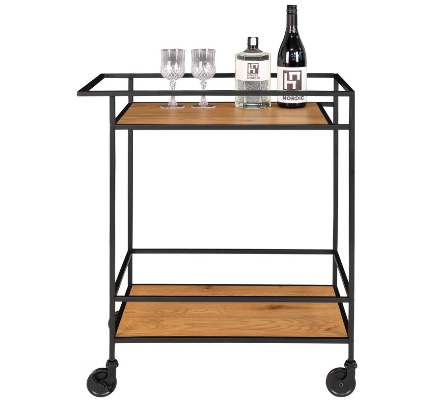 Bar Trolley - 2 Planken - Naturel/Zwart - 68x40x79 cm