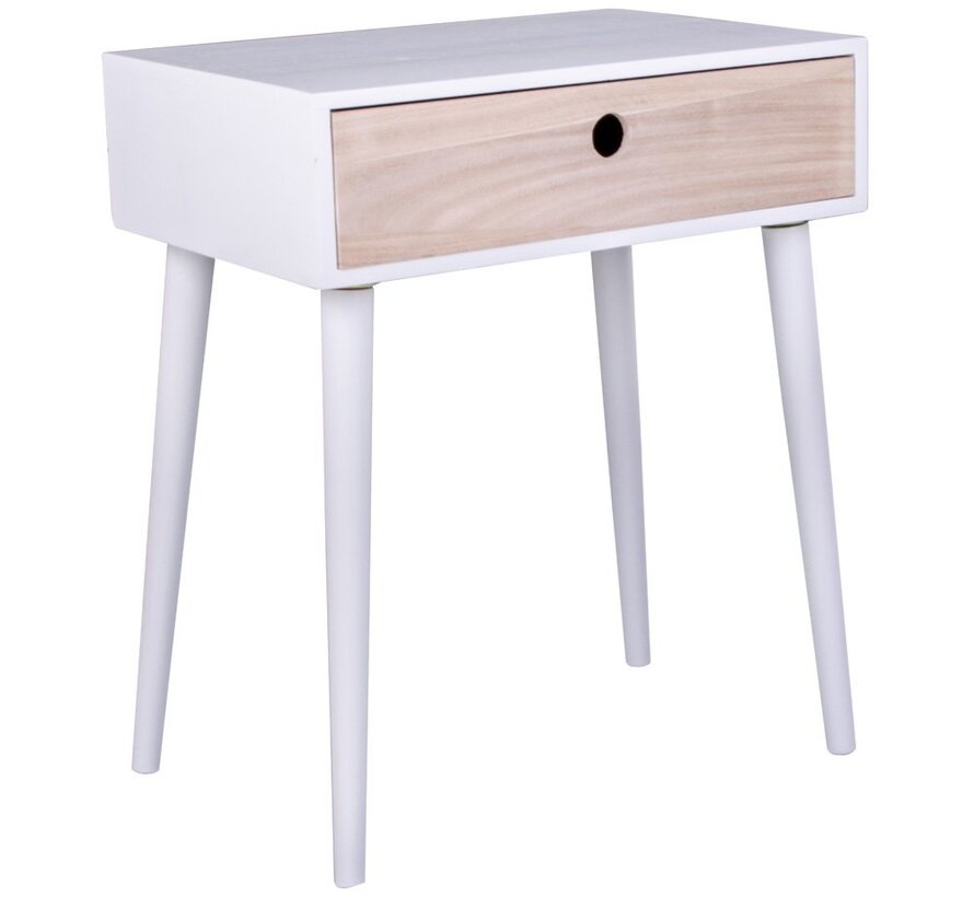 Parma Bedside Table - Bedside table in white with 1 natural wood drawer