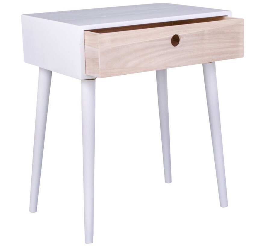 Parma Bedside Table - Bedside table in white with 1 natural wood drawer