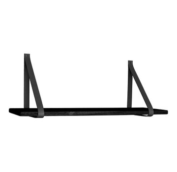 House Nordic Forno Shelf - Shelf in black with black leather straps 120x20 cm
