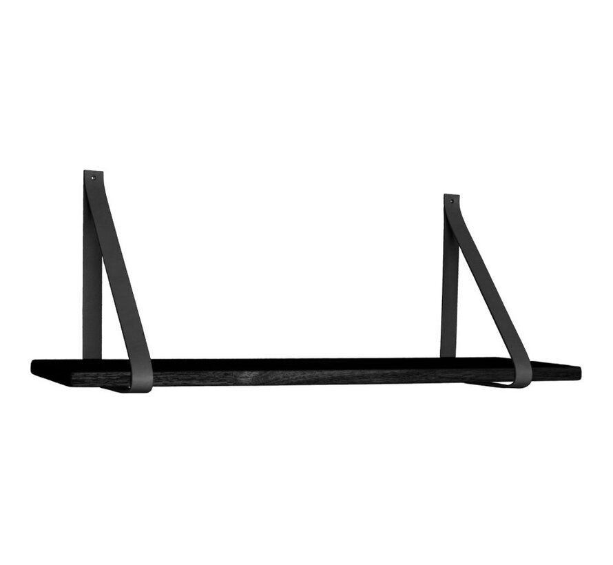 Forno Shelf - Shelf in black with black leather straps 120x20 cm