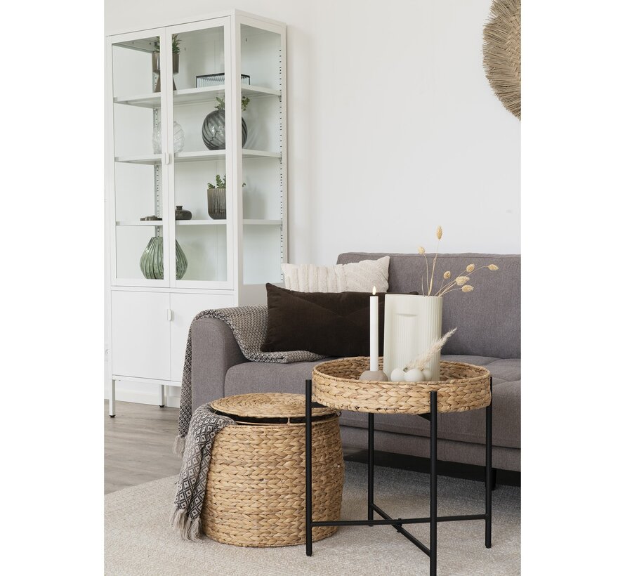 Delia Side table - Side table with storage in waterhyacinth, round, Ø43x34 cm