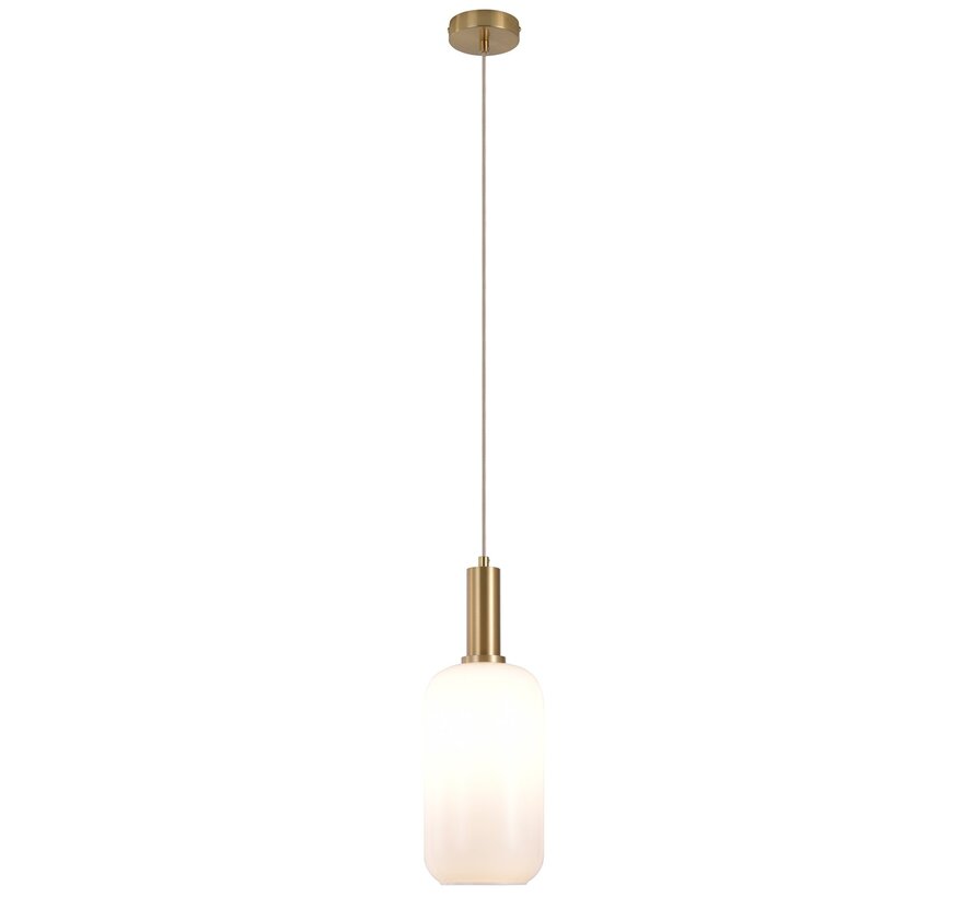 Chelsea Pendant - Pendant in cylinder shaped white glass and brass socket, 150 cm fabric cord 150 cm fabric cord Bulb: E27/40W