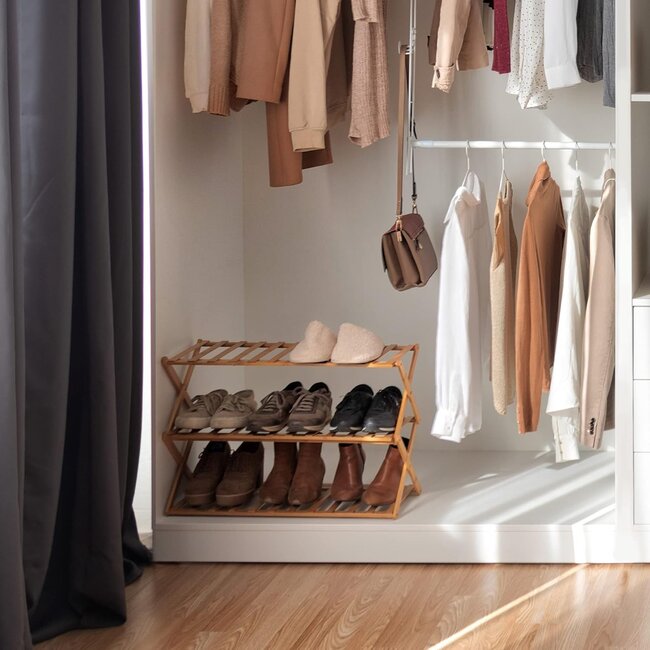 Plant rack with 3 shelves - Shoe rack - Bamboo - Foldable  - 70 x 52 x 28cm
