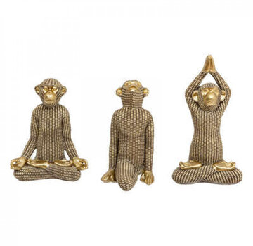 Atmosphera créateur d'intérieur Déco Singe - Lot de 3 - Or - 14x8x18cm