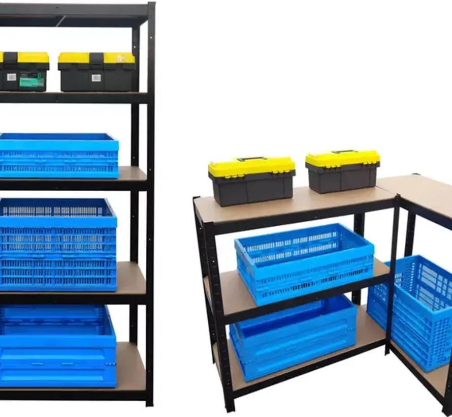 Shelving unit with 5 Adjustable Shelves - Black