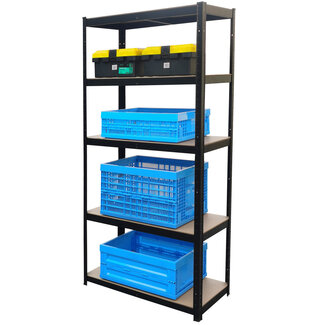 Shelving unit with 5 Adjustable Shelves - Black