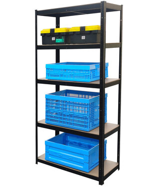 Shelving unit with 5 Adjustable Shelves - Black