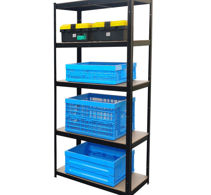 Shelving unit with 5 Adjustable Shelves - Black