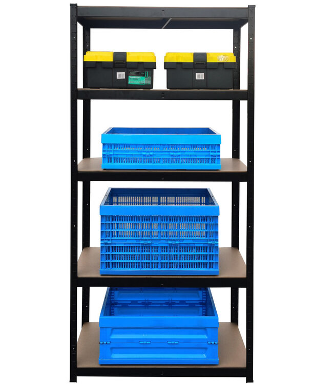 Shelving unit with 5 Adjustable Shelves - Black