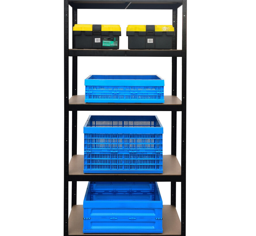 Shelving unit with 5 Adjustable Shelves - Black