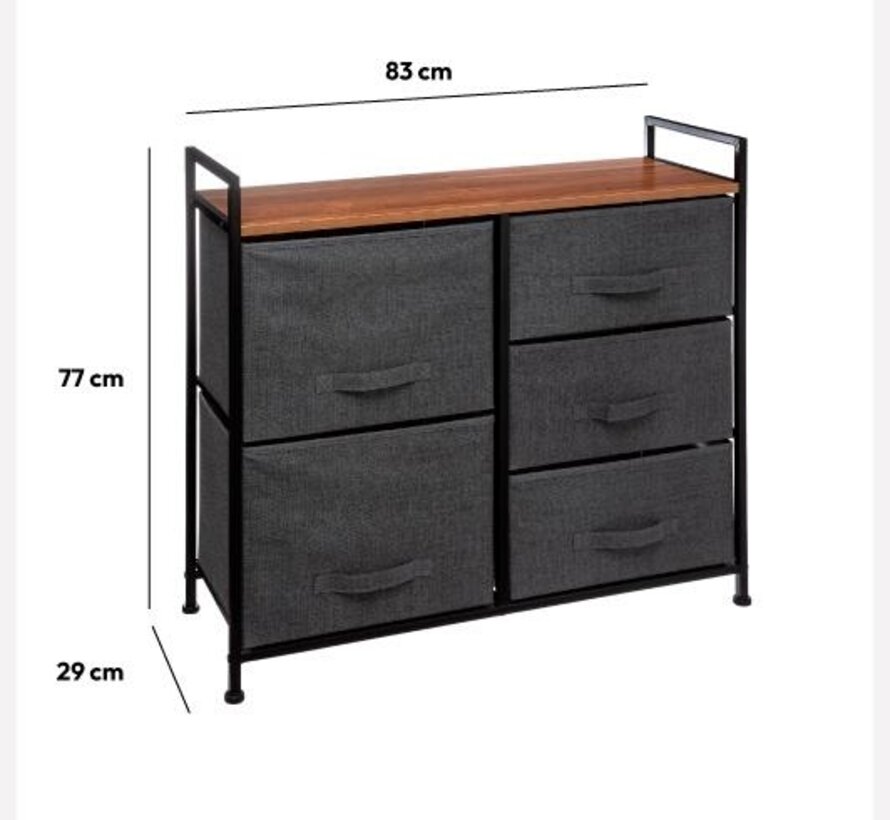 5-Drawer Cabinet - With Handles - Dark Gray