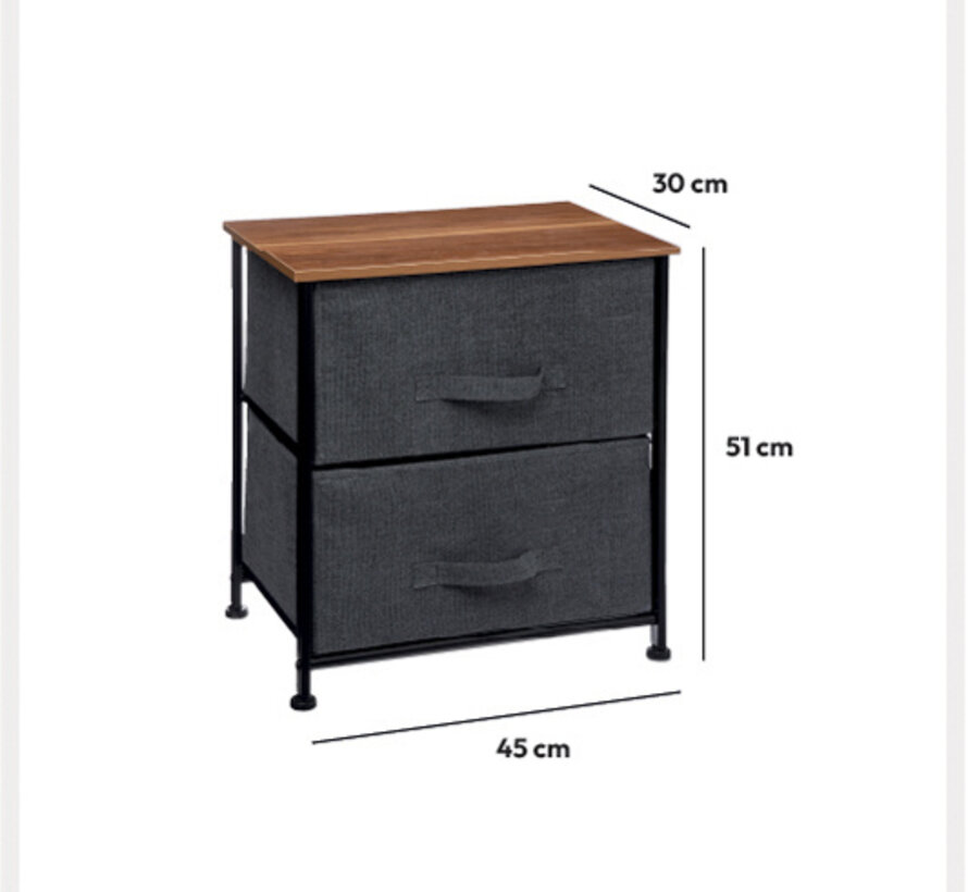 Bedside Table with 2 Drawers - Dark Gray