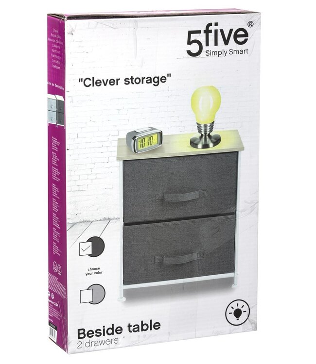 Bedside Table with 2 Drawers - Dark Gray