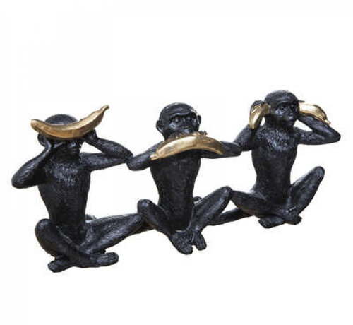 Atmosphera créateur d'intérieur 3 Singes de Sagesse - 40x11x18cm - Noir avec Or