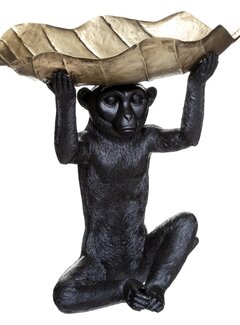 Atmosphera créateur d'intérieur Figurine Singe avec Feuille - H. 35cm - Noir et Or