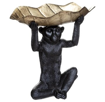Atmosphera créateur d'intérieur Monkey with Leaf Figurine - H. 35cm - Black with Gold