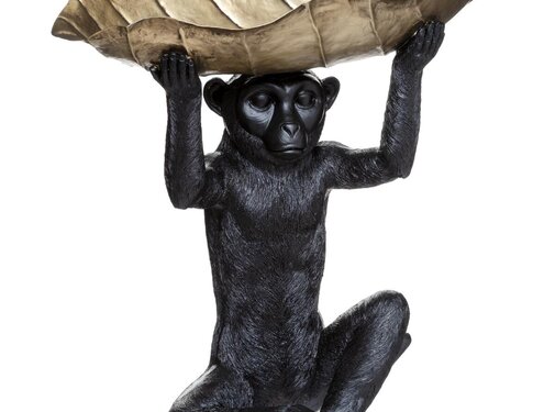 Atmosphera créateur d'intérieur Figurine Singe avec Feuille - H. 35cm - Noir et Or