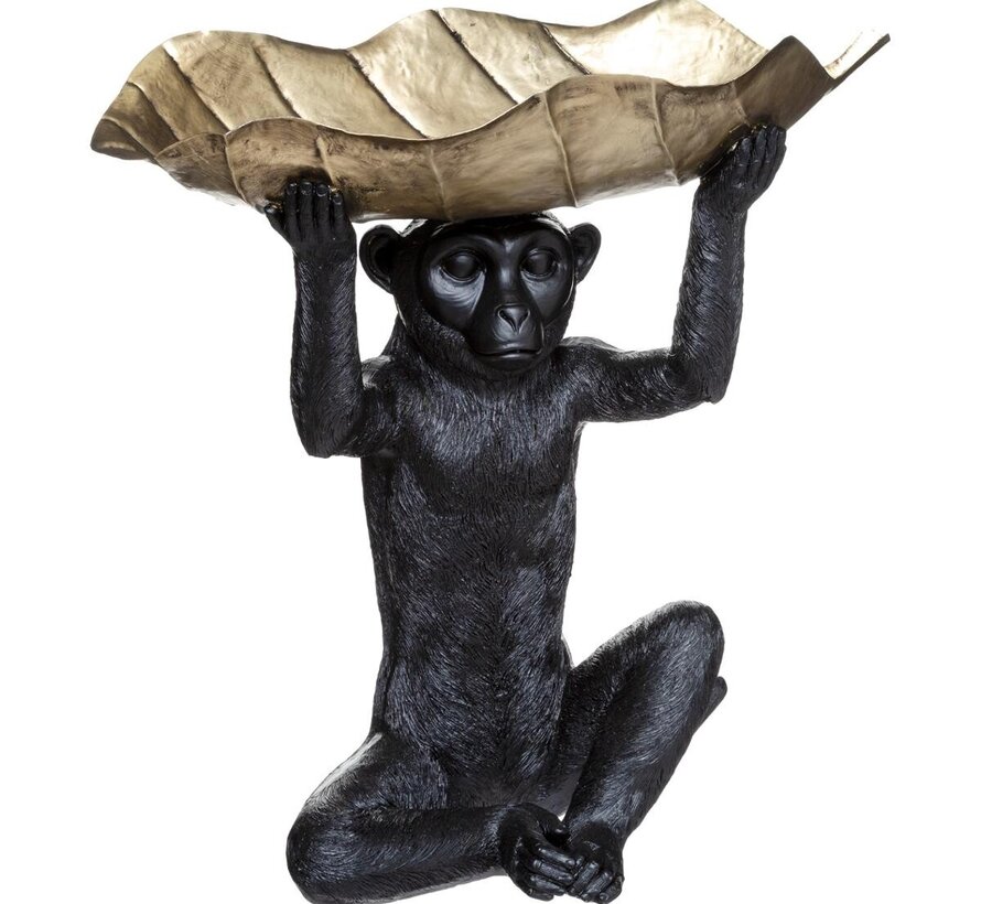 Figurine Singe avec Feuille - H. 35cm - Noir et Or