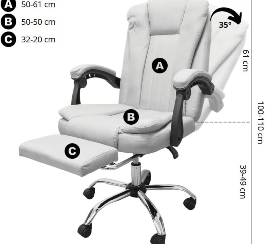 Gaming Chair with Foot and Headrest - 116x65cm - White