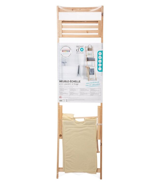 Badkamerrek met 3 Planken en Wasmand - Naturel/Wit