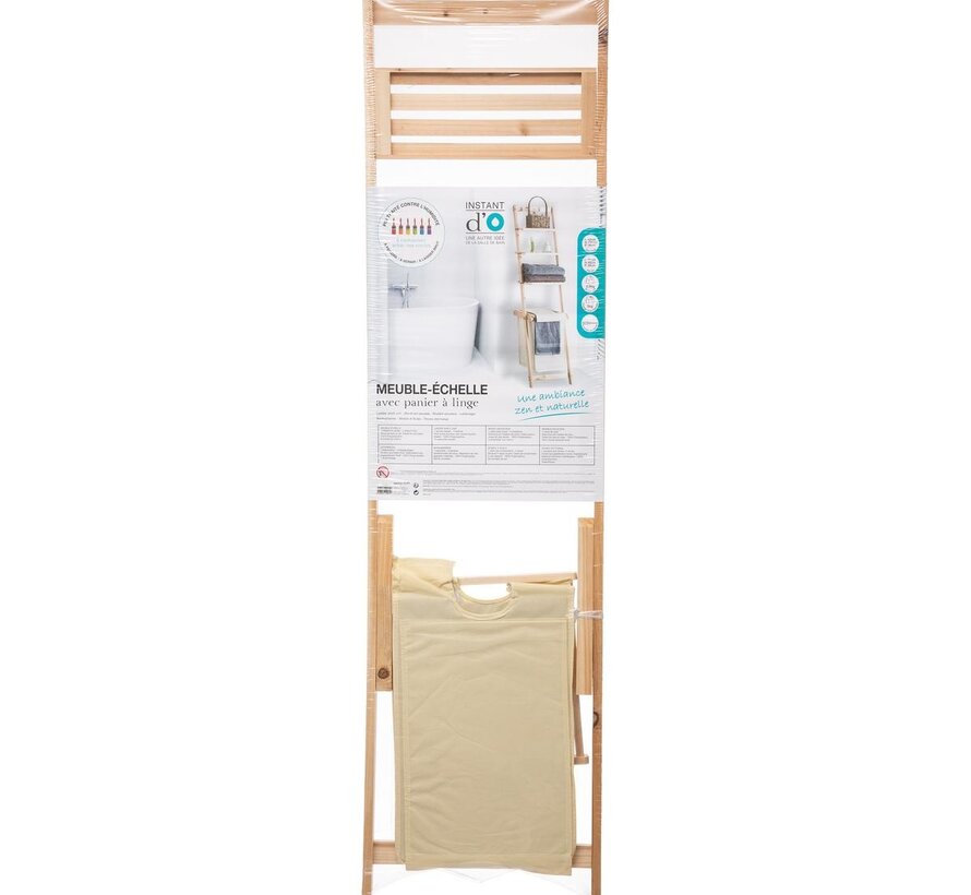 Bathroom rack with 3 Shelves and Laundry Basket - Natural/White