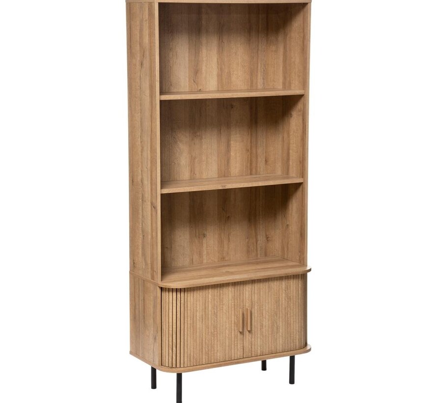 Bookcase with 2 Doors and 3 Shelves - H180cm - Oak effect