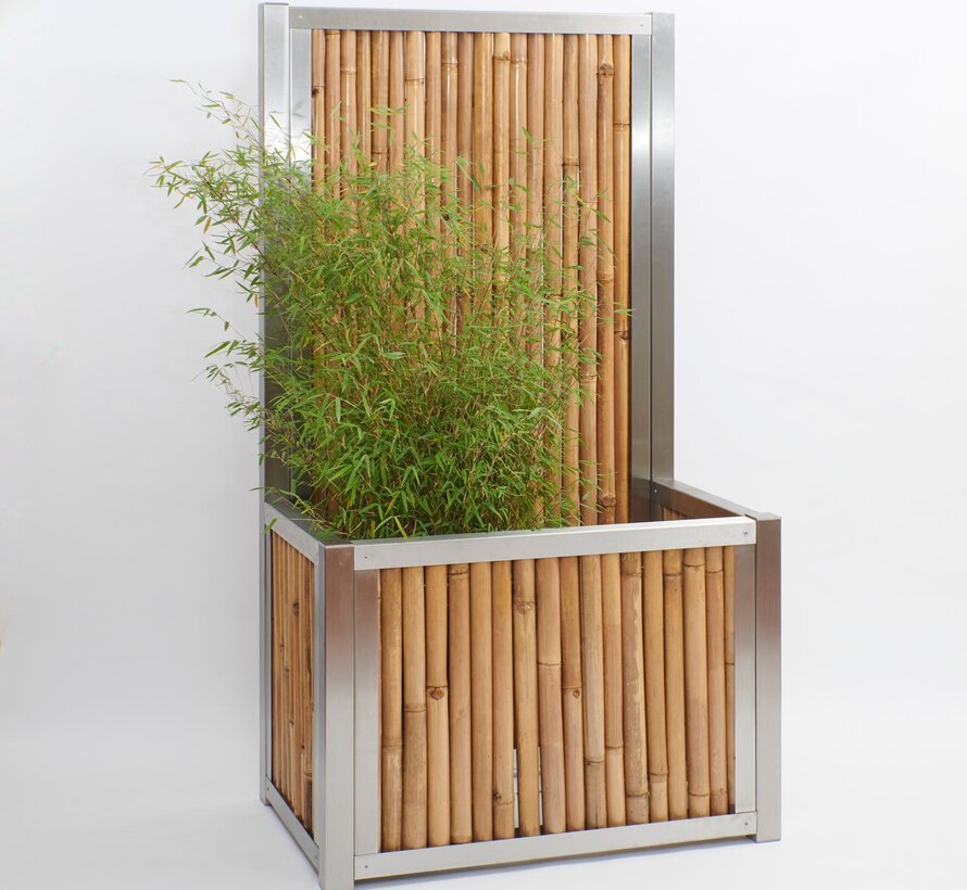 Bamboo Privacy Screen with Planter - Stainless Steel - Aura - Light