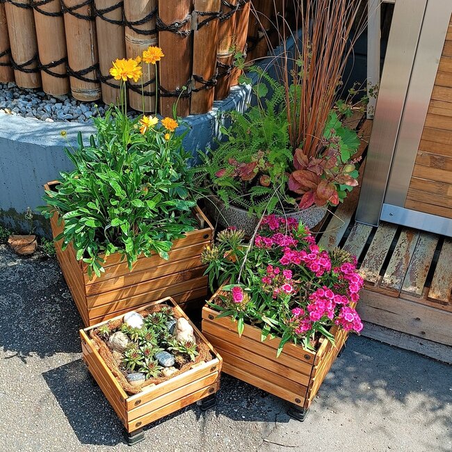 Bamboo Planters - Set of 3 - Coconut Mat Insulation - Natural