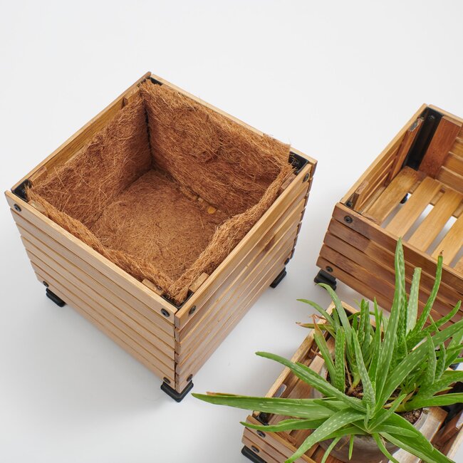 Bamboe Plantenbakken - Set van 3 - Kokosmat Isolatie - Naturel
