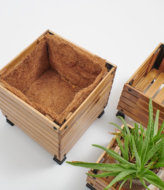 Bamboo Planters - Set of 3 - Coconut Mat Insulation - Natural