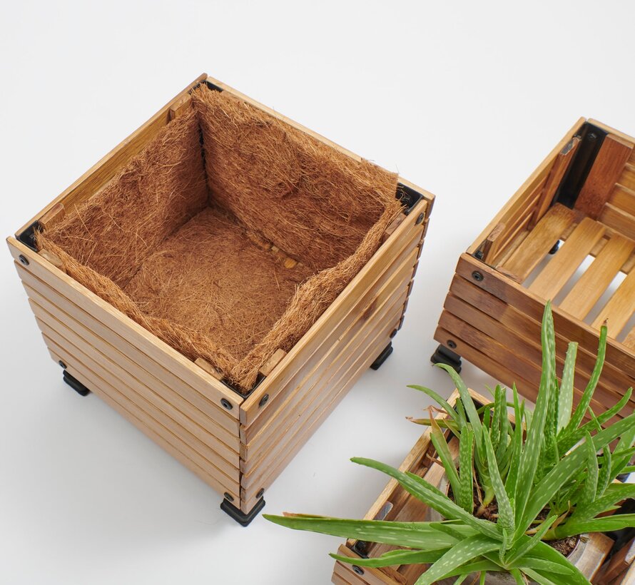 Bamboo Planters - Set of 3 - Coconut Mat Insulation - Natural