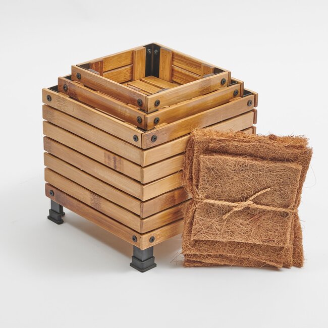 Bamboo Planters - Set of 3 - Coconut Mat Insulation - Natural