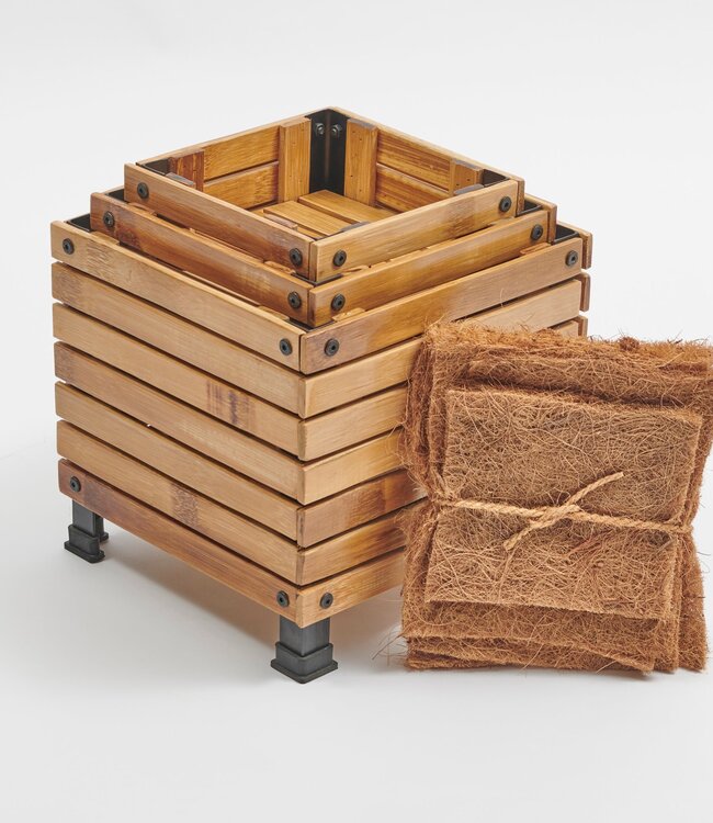 Bamboo Planters - Set of 3 - Coconut Mat Insulation - Natural