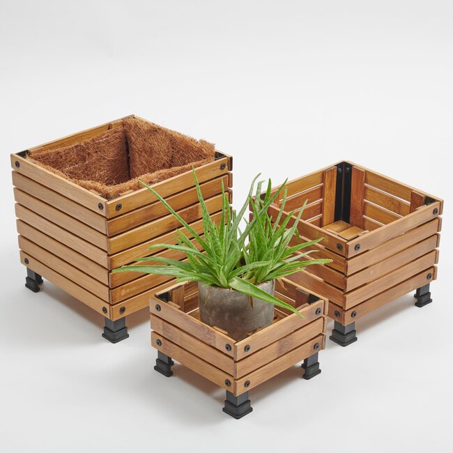 Bamboe Plantenbakken - Set van 3 - Kokosmat Isolatie - Naturel