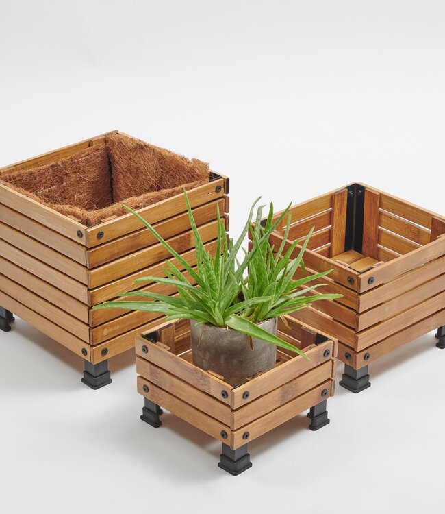 Bamboe Plantenbakken - Set van 3 - Kokosmat Isolatie - Naturel
