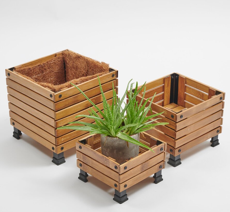 Bamboe Plantenbakken - Set van 3 - Kokosmat Isolatie - Naturel