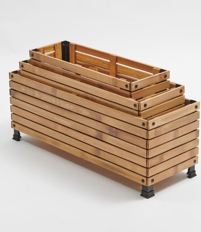 Rectangular Bamboo Planters - Set of 3 - Coconut Mat Insulation