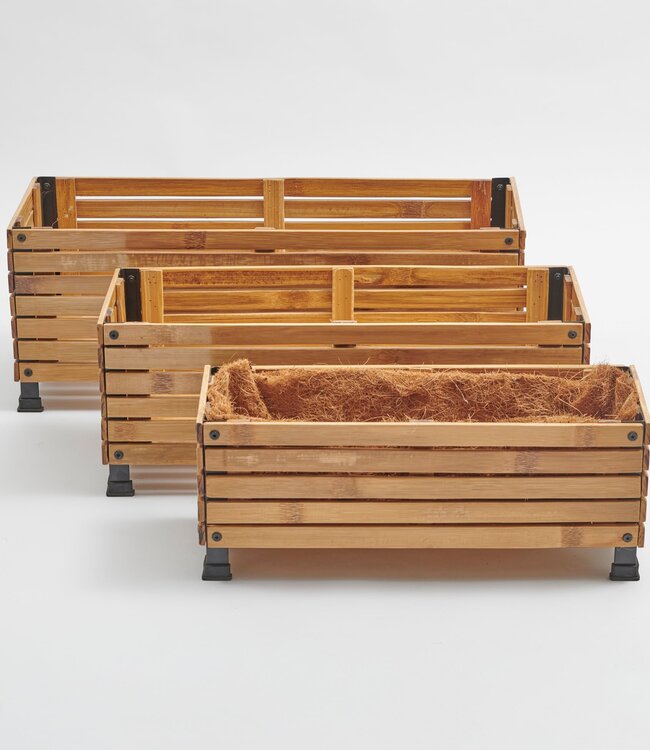 Rechthoekige Bamboe Plantenbakken - Set van 3 - Kokosmat Isolatie