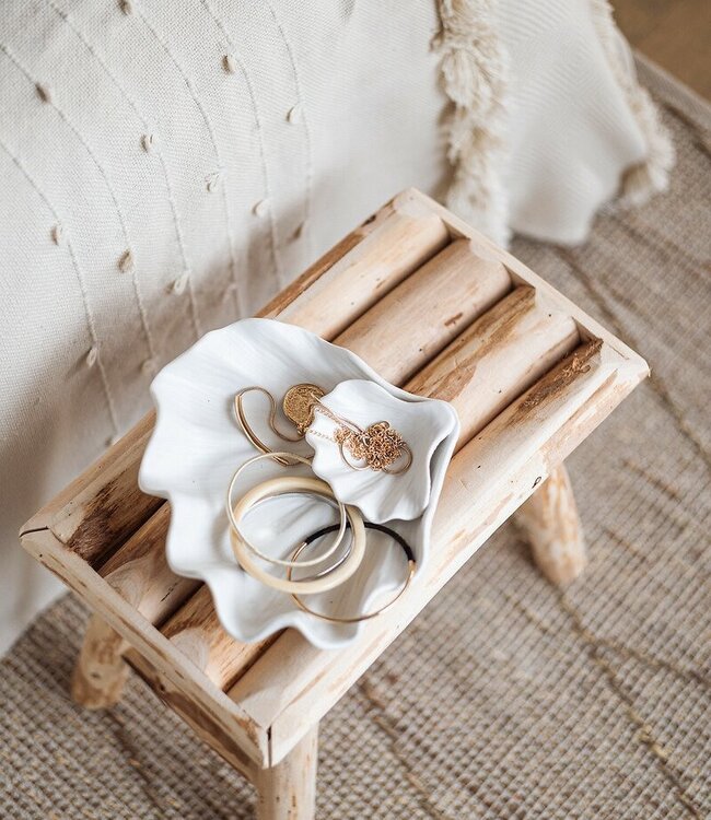 Side Seat Stool - Teak Wood - Beige