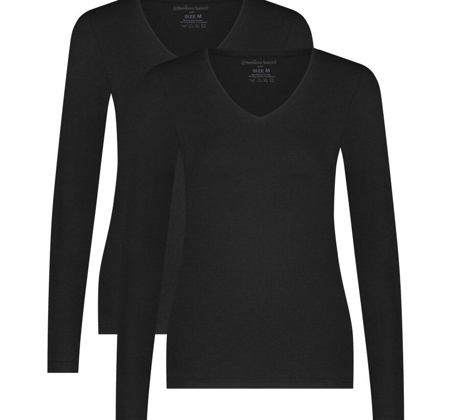 Dames Shirt met Lange Mouwen en V-Hals - Liv - 2-Pack