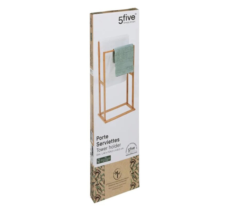 Bamboo Towel Rack with 2 Bars - Freestanding - Natural