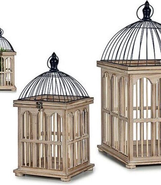 Set of 2 Wooden Cages - Decoration - Natural